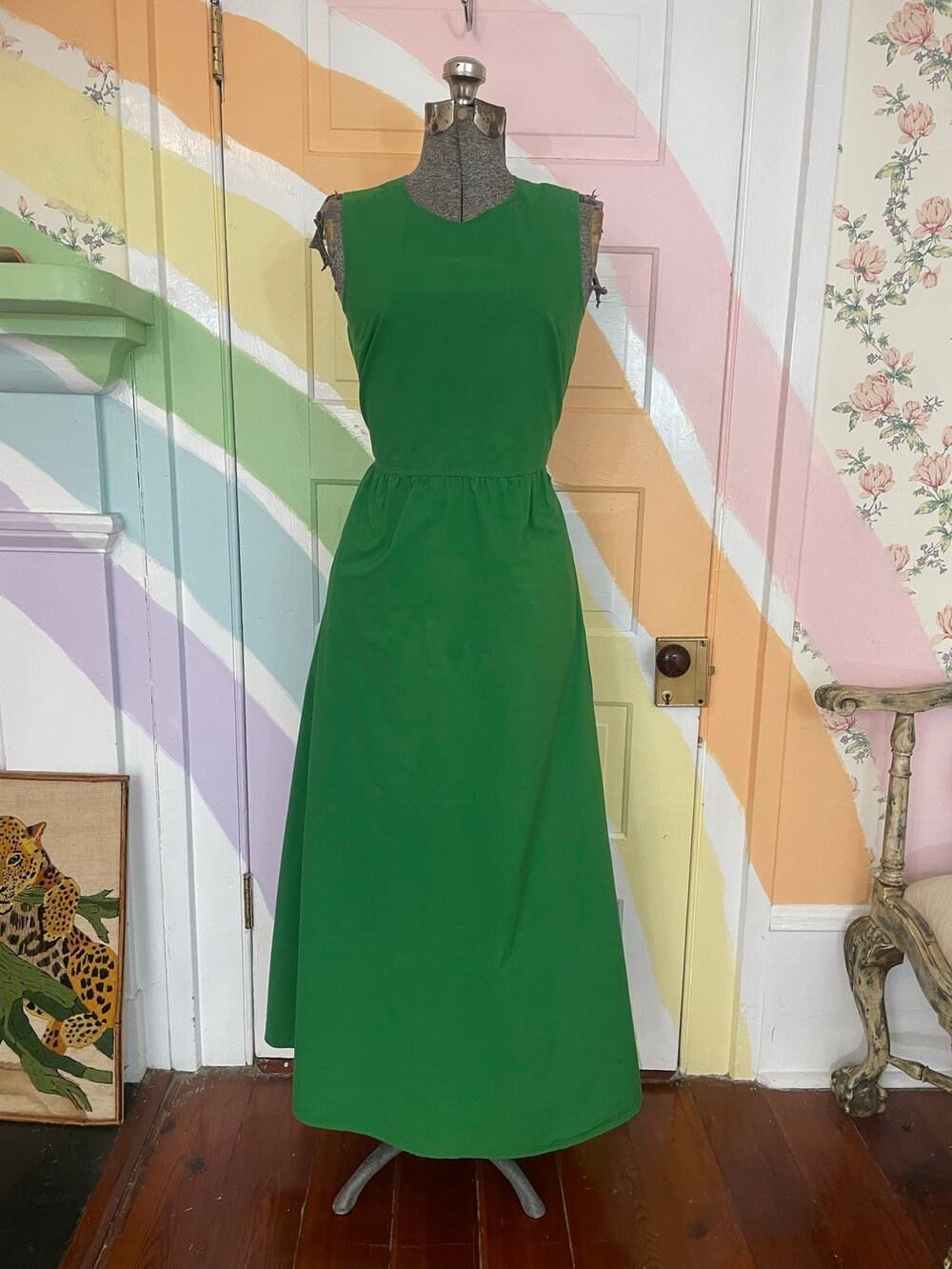 COS Open Back Cotton Maxi Dress Green Sleeveless A-Line US 2